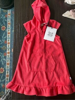 deux par deux Coral Hooded Terry Zip Dress